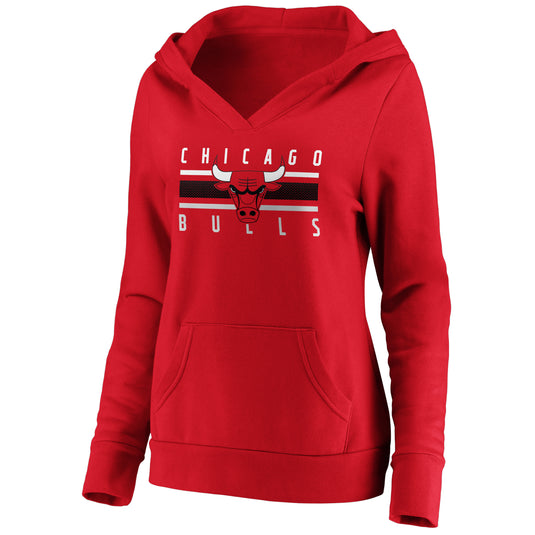 Ladies' Chicago Bulls NBA Stacked Stripes Notch Neck Hoodie