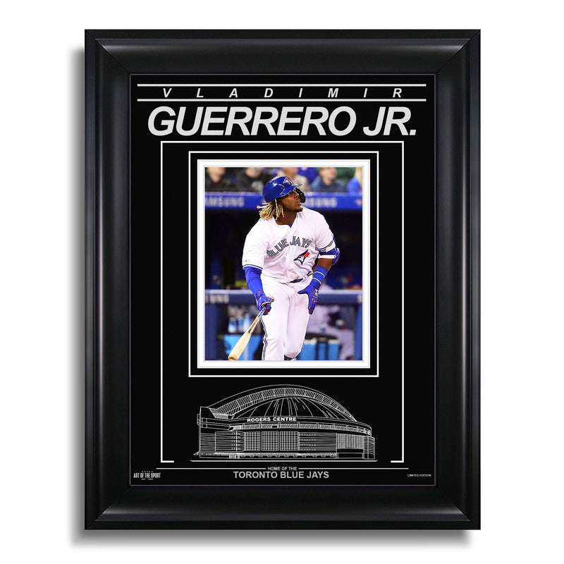 Chargez l&#39;image dans la visionneuse de la galerie, Vladimir Guerrero Jr. Photo encadrée gravée des Blue Jays de Toronto - Action
