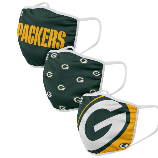Unisex Green Bay Packers NFL 3-pack Resuable Gametime Face Covers