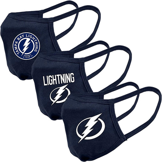 Masques faciaux réutilisables unisexes avec logo de l'équipe du Lightning de Tampa Bay NHL, paquet de 3