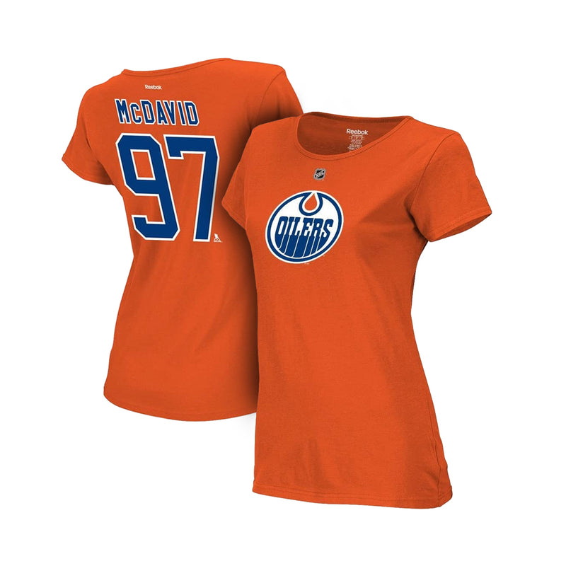 Chargez l&#39;image dans la visionneuse de la galerie, T-shirt avec nom et numéro des Oilers d&#39;Edmonton Connor McDavid pour femmes
