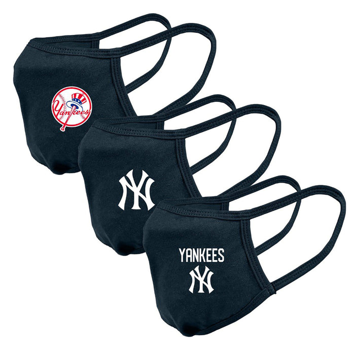 Lot de 3 masques réutilisables unisexes New York Yankees MLB avec logo de l'équipe bleu marine