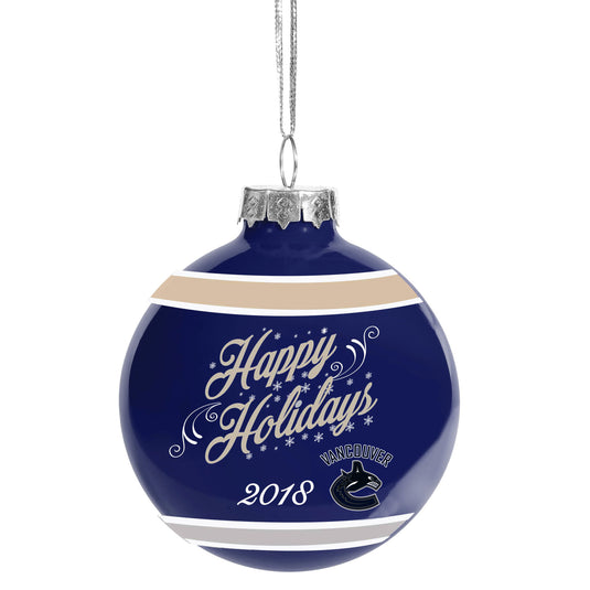 Vancouver Canucks NHL Happy Holidays Glass Ball Ornament