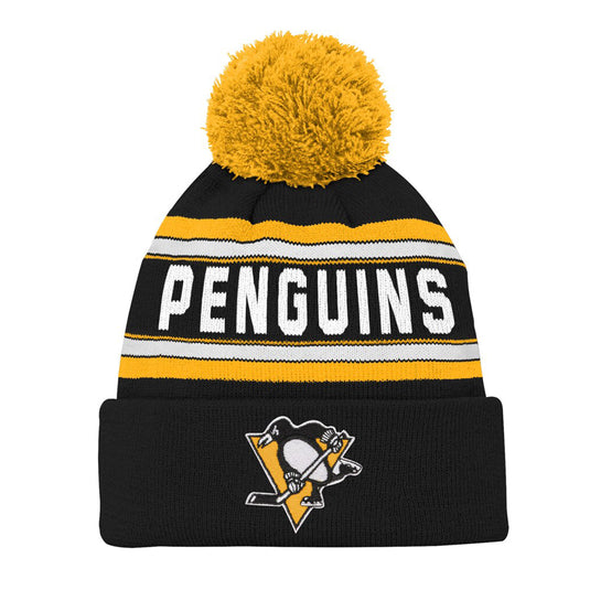 Youth Pittsburgh Penguins NHL Wordmark Jacquard Cuffed Knit Pom Pom Toque