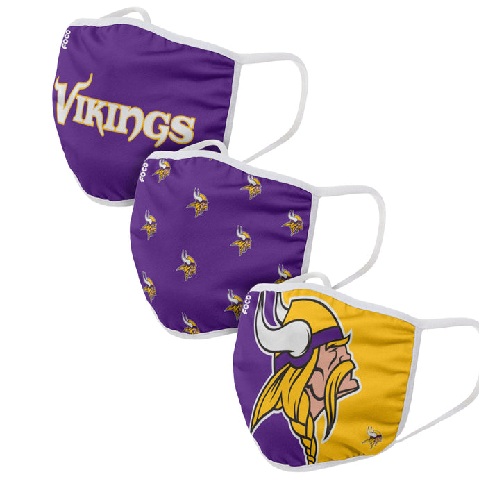 Unisex Minnesota Vikings NFL 3-pack Resuable Gametime Face Covers
