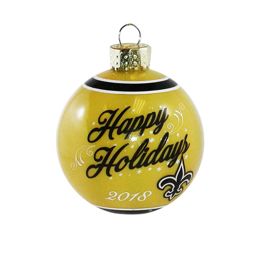 New Orleans Saints NFL Happy Holidays Glass Ball Ornament