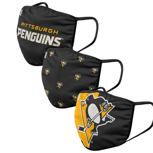 Paquet de 3 couvre-visages réutilisables unisexes des Penguins de Pittsburgh de la LNH