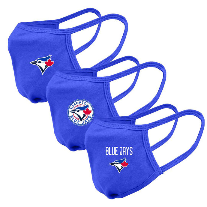 Masques faciaux réutilisables unisexes des Blue Jays de Toronto MLB, paquet de 3, logo de l'équipe royale