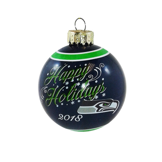 Seattle Seahawks NFL Happy Holidays Glass Ball Ornament
