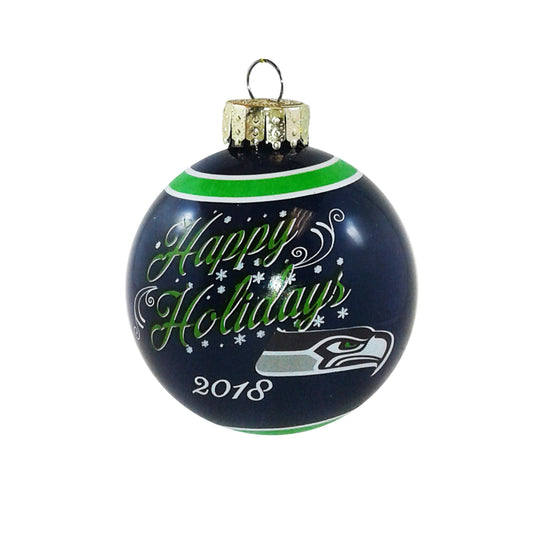 Ornement boule en verre Seattle Seahawks NFL Happy Holidays