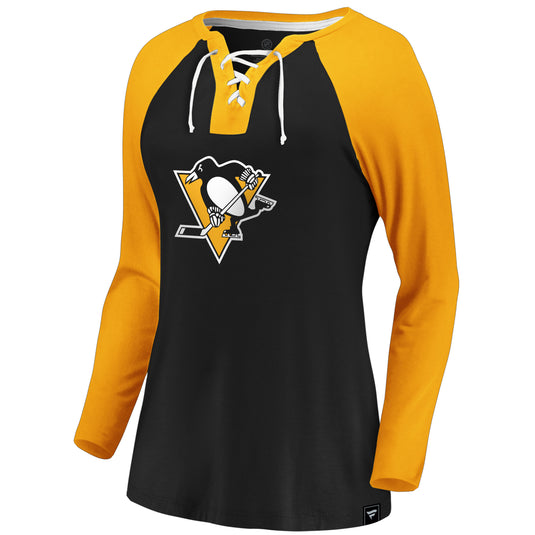 Manches longues à lacets emblématiques Break Out de la LNH des Penguins de Pittsburgh pour femmes
