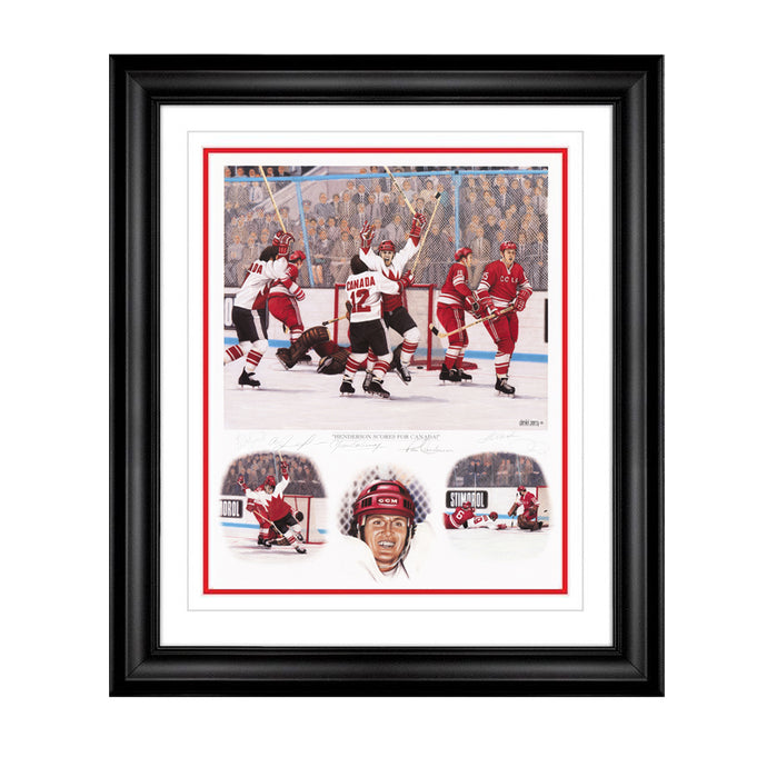 Henderson Scores For Canada Artist Proof Lithographie encadrée autographiée par 5 joueurs