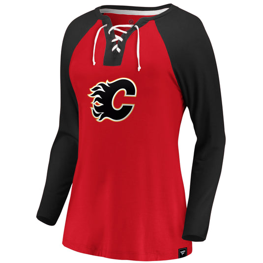 Ladies' Calgary Flames NHL Iconic Break Out Lacing Long Sleeve