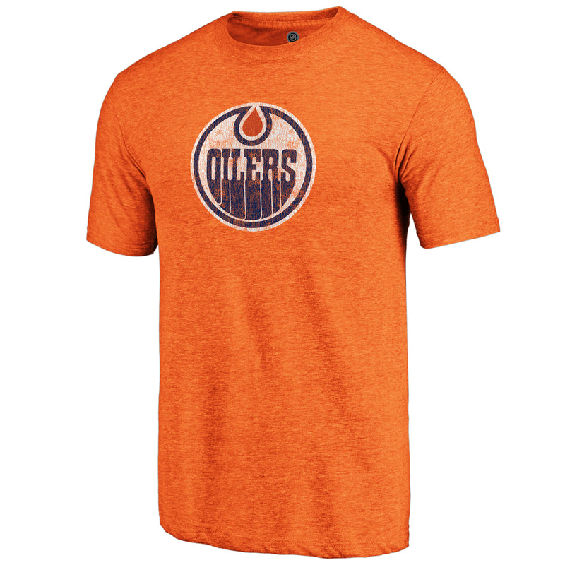 Chargez l&#39;image dans la visionneuse de la galerie, T-shirt tri-mélange primaire vintage vieilli des Oilers d&#39;Edmonton de la LNH
