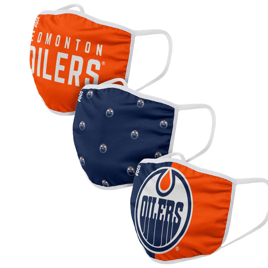 Couvre-visages réutilisables unisexes des Oilers d'Edmonton NHL, paquet de 3