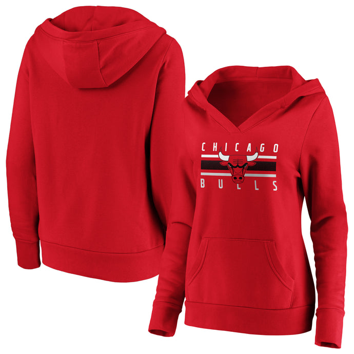 Ladies' Chicago Bulls NBA Stacked Stripes Notch Neck Hoodie