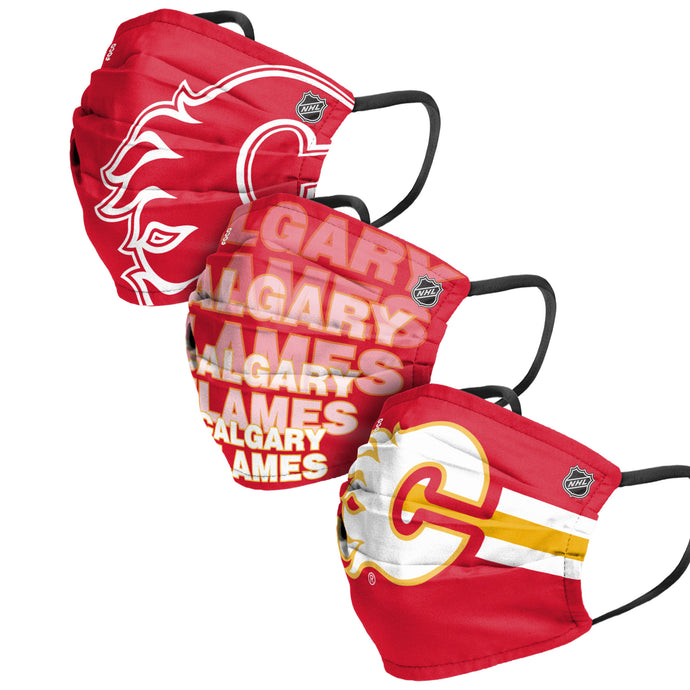 Paquet de 3 couvre-visages plissés réutilisables unisexe des Flames de Calgary de la LNH