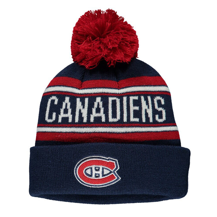 Tuque à pompon en tricot à revers en jacquard avec logo NHL des Canadiens de Montréal pour jeunes