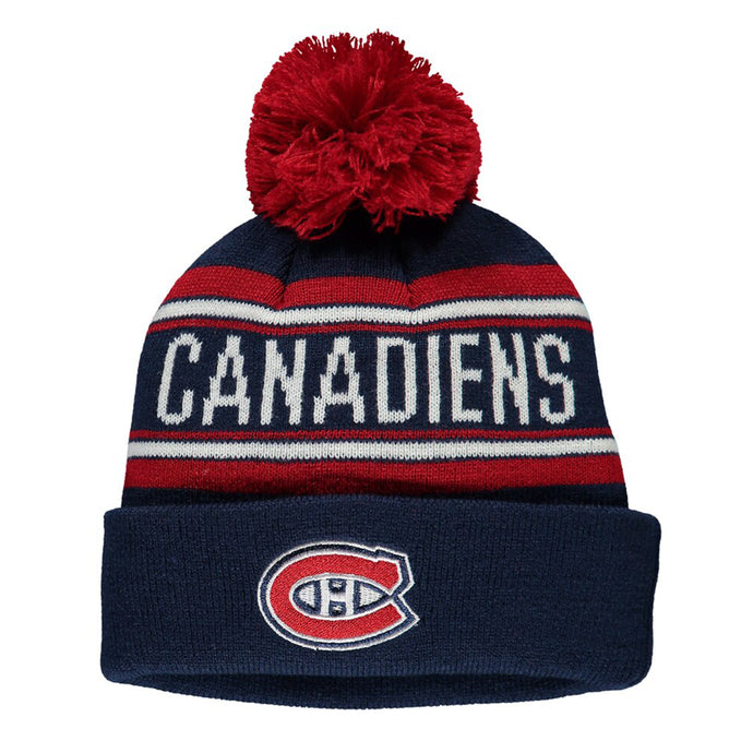 Youth Montreal Canadiens NHL Wordmark Jacquard Cuffed Knit Pom Pom Toque