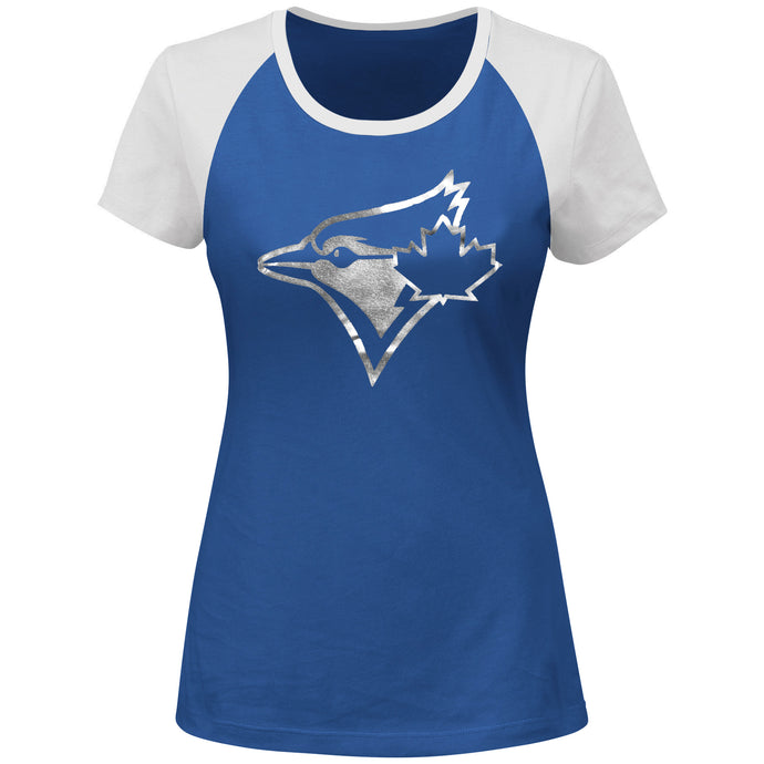 T-shirt officiel avec logo en aluminium de la MLB des Blue Jays de Toronto pour femme