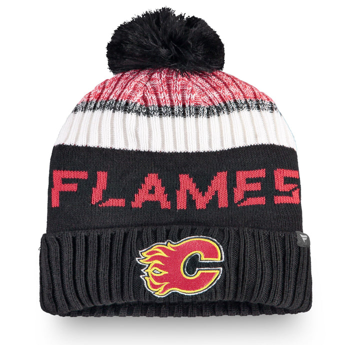 Tuque à pompon en tricot à revers authentique Pro Rinkside des Flames de Calgary pour jeunes de la LNH