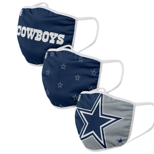 Pack de 3 couvre-visages réutilisables unisexes Dallas Cowboys NFL