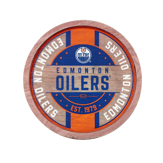 Edmonton Oilers NHL Wooden Barrel Wall Sign