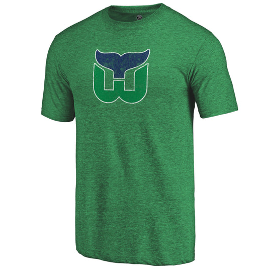 T-shirt à trois mélanges primaire vintage en détresse de la LNH des Hartford Whalers