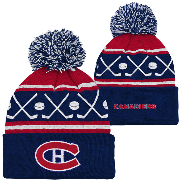 Tuque en tricot à revers à pompon de hockey de la LNH des Canadiens de Montréal pour jeunes
