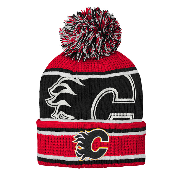 Tuque en tricot à revers à pompons Grinder NHL des Flames de Calgary pour jeunes