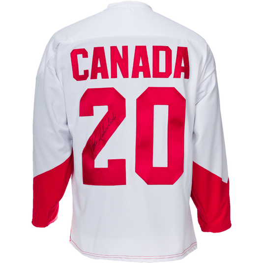 Peter Mahovlich a signé le maillot de la série Summit '72 d'Équipe Canada