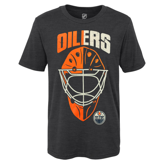 T-shirt tri-mélange à manches courtes NHL Mask Made pour jeunes des Oilers d'Edmonton