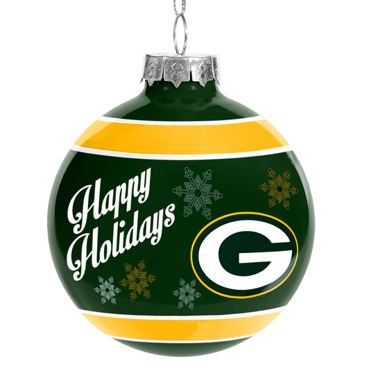 Green Bay Packers NFL Happy Holidays Glass Ball Ornament