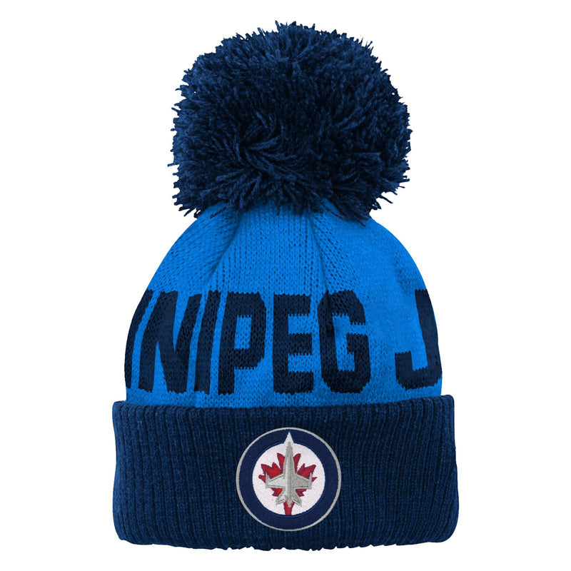 Chargez l&#39;image dans la visionneuse de la galerie, Tuque à pompons en tricot à revers jacquard NHL des Jets de Winnipeg pour enfants
