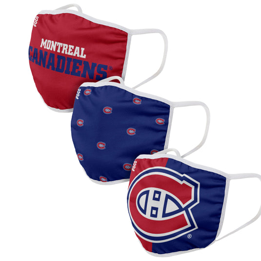 Couvre-visages réutilisables unisexes des Canadiens de Montréal NHL, paquet de 3
