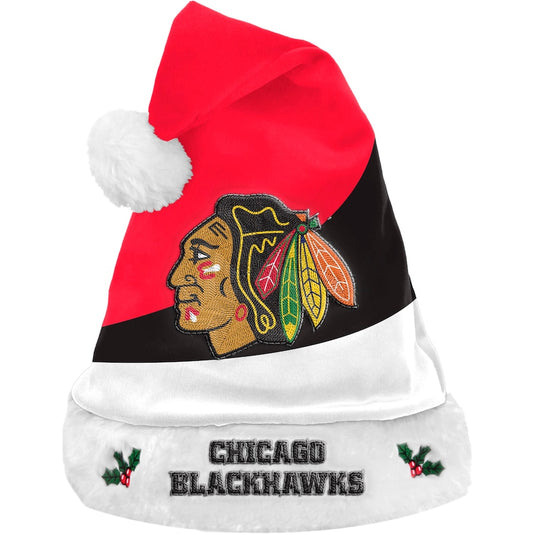 Bonnet de Père Noël en peluche 3 tons des Blackhawks de Chicago de la LNH