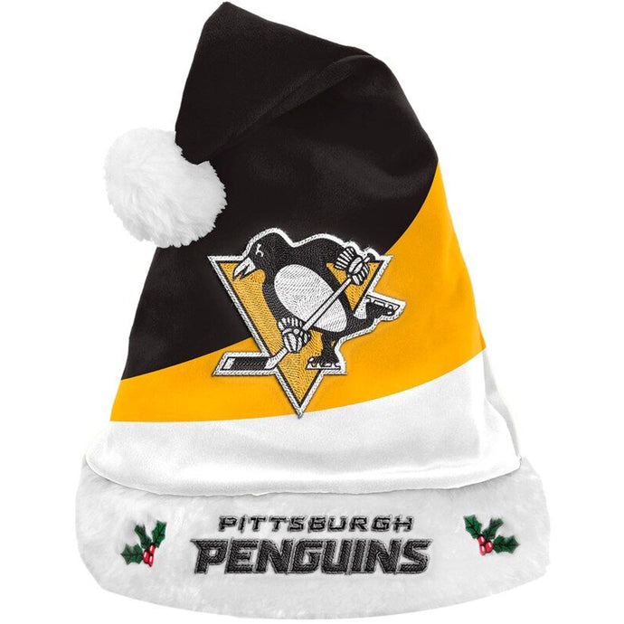Bonnet de Père Noël en peluche 3 tons de la LNH des Penguins de Pittsburgh