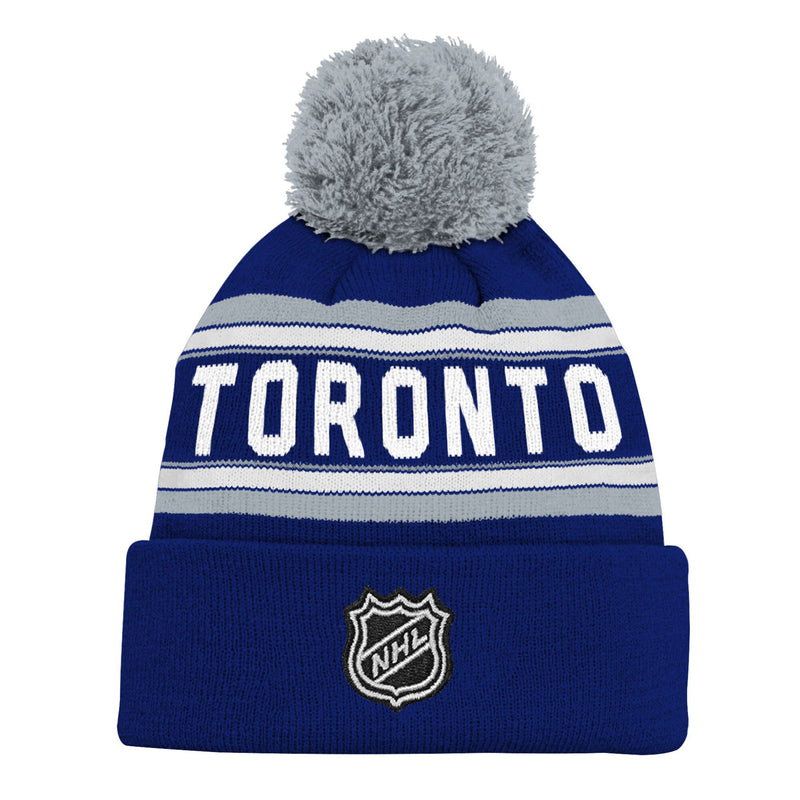 Load image into Gallery viewer, Youth Toronto Maple Leafs NHL Wordmark Jacquard Cuffed Knit Pom Pom Toque
