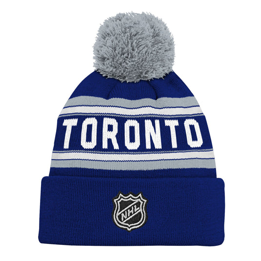 Youth Toronto Maple Leafs NHL Wordmark Jacquard Cuffed Knit Pom Pom Toque