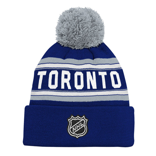 Tuque à pompons en tricot à revers en jacquard avec logo NHL des Maple Leafs de Toronto pour jeunes