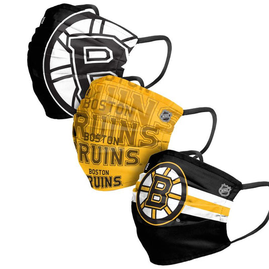 Paquet de 3 couvre-visages plissés réutilisables unisexes des Bruins de Boston de la LNH