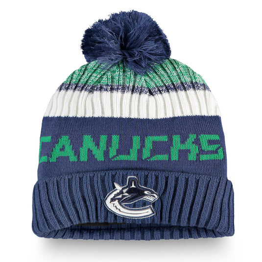 Tuque à pompons en tricot à revers authentique Pro Rinkside des Canucks de Vancouver pour jeunes de la LNH