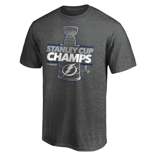 Tampa Bay Lightning NHL 2020 Stanley Cup Champions Locker Room Laser Shot T-Shirt - Heather Charcoal