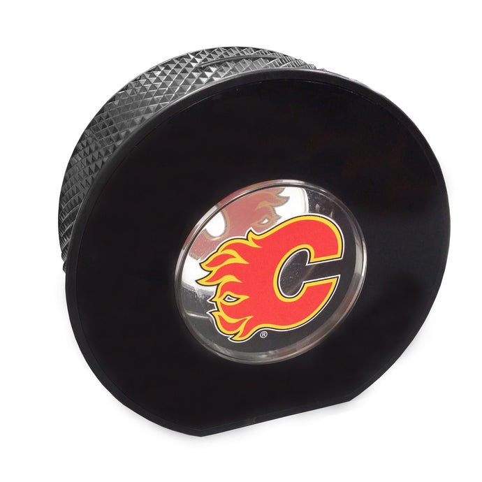 Tirelire à rondelle transparente des Flames de Calgary