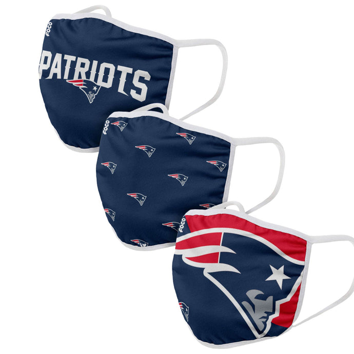 Pack de 3 couvre-visages réutilisables unisexe New England Patriots NFL