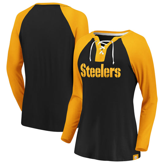 Ladies' Pittsburgh Steelers NFL Fanatics Break Out Play Lace-Up Long Sleeve