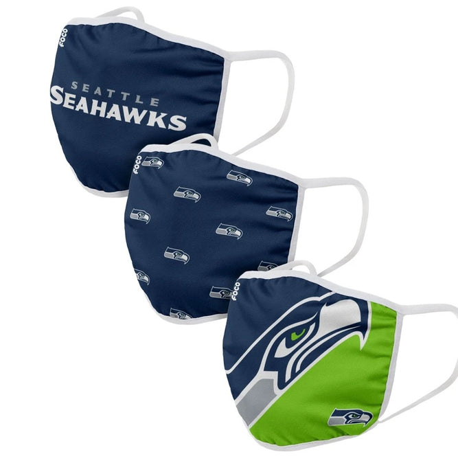 Unisex Seattle Seahawks NFL 3-pack Resuable Gametime Face Covers
