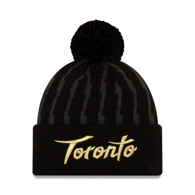 Load image into Gallery viewer, Toronto Raptors NBA Authentics City Series Holiday Pack Black Striped Pom Knit Toque
